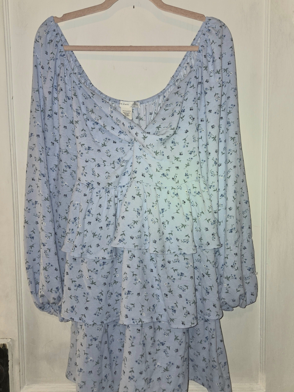 NWOT Altar'd State Light Blue Floral Tiered Mini Dress